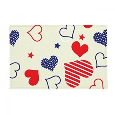 Imagem de DIYthinker Tapete de porta de banheiro com pentagrama em formato de coração azul vermelho antiderrapante