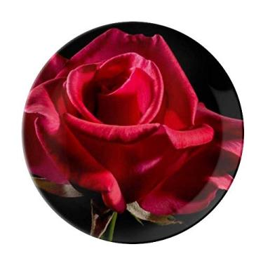 Imagem de Prato de flores de rosas vermelhas escuras, prato decorativo de porcelana salver talheres, prato de jantar