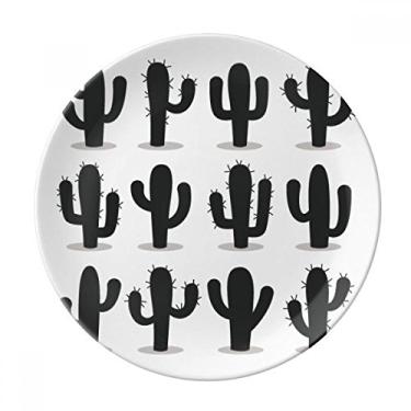 Imagem de Contorno de cacto, planta com estampa de suculentas, prato decorativo de porcelana, louças de jantar