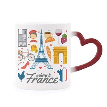 Imagem de Caneca com bandeira nacional de arquitetura da França sensível ao calor Caneca de grés que muda de cor vermelha