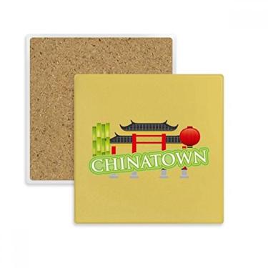 Imagem de Porta-copos de bambu verde China Town quadrado tapete para caneca subplaca suporte pedra isolante