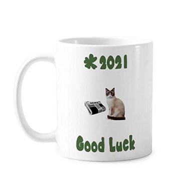 Imagem de Cat Read Body Twisting Art Deco Gift Fashion Good Luck 2021 Caneca Cerâmica Café Porcelana Copo Mesa