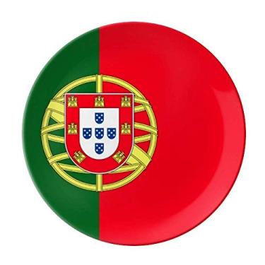 Imagem de Prato de porcelana decorativa com bandeira nacional de Portugal da Europa, Prato de jantar