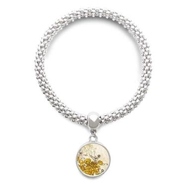 Imagem de DIYthinker Bracelete de prata com pingente de flor de crisântemo amarelo e corrente ajustável