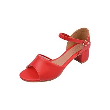 Imagem de Sandália Saltinho Casual Básica Feminina Calcanhar Fechado (40, Vermelho)