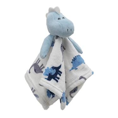 Imagem de Naninha Infantil Fofinha Pelúcia Dinossauro Azul Estampada 3D 30x30 - Loani