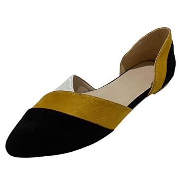 Imagem de Sandálias sem cadarço pontiagudo único casual cor combinando bico plano feminino sapatos casuais sapatos casuais coral sapatos anabela, Amarelo, 8