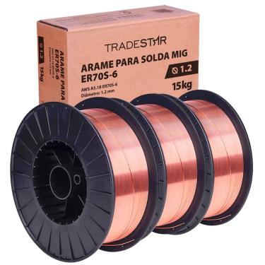 Imagem de Kit 3 Rolos Arame Para Solda Mig Com Gás 1,2 mm 15Kg Er70s-7