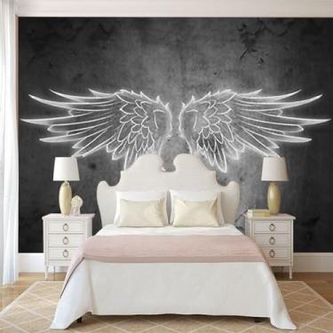 Imagem de TUYIFA Papel de parede 3D papel de parede pintado à mão asas mural sala de estar quarto TV sofá fundo mural de parede (138''x100''(350x256 cm), pano de seda)