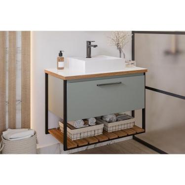 Imagem de Balcão p/ Banheiro Suspenso Vitta/Caribe 1Pta Basculante c/Cuba e Tampo Vidro 80 cm cor Pistache - MGM