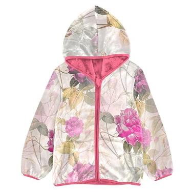 Imagem de KLL Jaqueta de lã rosa rosa flor moderna sherpa para meninos meninos jaquetas rosa meninas jaqueta de lã com zíper, Rosas, rosa, flor moderna, 5 Anos