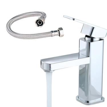 Imagem de Torneira Em Aço Inox Banheiro Lavabo Pia Luxo Acabamento Premium Acompanha Mangueira Rabicho Trançado Em Aço Para Instalação (KIT 1 TORNEIRA CROMADA)