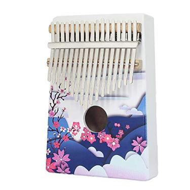 Imagem de Piano de polegar de 17 teclas com instruções de estudo e martelo de afinação, piano portátil Mbira Sanza de dedo para crianças adultos iniciantes marimbas presente musical flor de ameixa