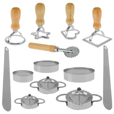 Imagem de Kit de 13 peças para fazer bolinhos de massa, cortador de ravioli com roda de rolo e alça, prensa de bolinhos de massa de 3 tamanhos com cortador de massa, para ravioli, macarrão, bolinhos, lasanha,