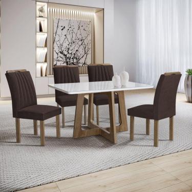 Imagem de Conjunto Mesa Arizona 120cm com 4 Cadeiras Arizona Tampo Smart Plus com Vidro Chocolate/Off White/Marrom