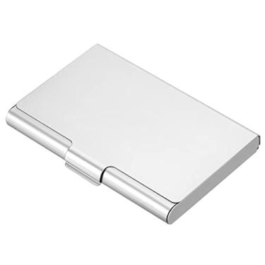Imagem de Patikil Porta-cartões de visita, estojo de metal de alumínio, porta-cartões de bolso profissional para nomes e cartões de crédito, Prata, 93 x 60 x 10 mm, Moderno