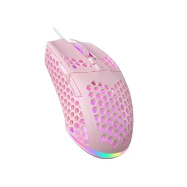 Imagem de SOLAKAKA Mouse SM900 rosa com fio para jogos com concha de favo de mel, 12800 DPI, 7 botões programáveis, ratos leves para jogos, mouse ergonômico de computador para Windows/PC/Mac/Laptop Gamer