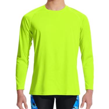 Imagem de DEVOROPA Camisa de natação masculina FPS 50+ manga longa Rash Guard Roupa de banho leve de secagem rápida juvenil FPS pesca trilhas camisas de sol, Verde fluorescente, P