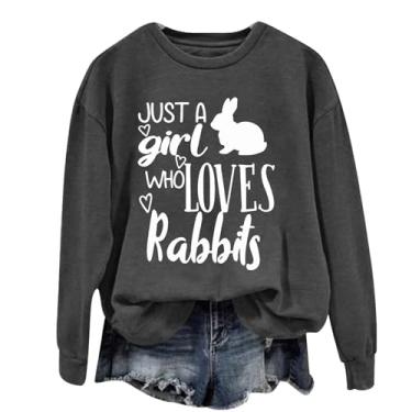 Imagem de Camiseta feminina PKDong Easter Day Just A Girl Who Loves Rabbits estampada casual fofa coelhinho da Páscoa blusa solta, Cinza escuro, P