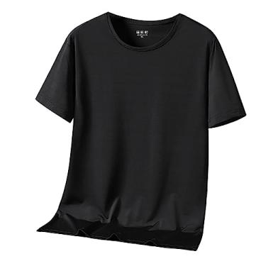 Imagem de Camiseta masculina atlética manga curta secagem rápida elástica lisa camiseta fina para treino, Preto, 8G