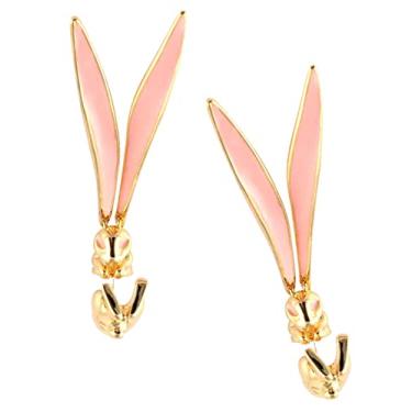 Imagem de QUPENGXU Brincos de coelho de lebre longa 3D, boêmio, conto de fadas, país das maravilhas falso, brincos de plugue de orelha para mulheres e meninas, Metal, np