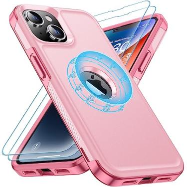 Imagem de MOZOTER Capa para iPhone 14 e iPhone 13, [3,5 m à prova de choque compatível com Magsafe] com [2 peças de protetor de tela de vidro] Capa de telefone para iPhone 14/5,4 polegadas rosa