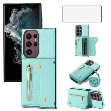 Imagem de Asuwish Capa de telefone para Samsung Galaxy S24 Ultra 5G Capa carteira com zíper com protetor de tela e suporte para cartão de crédito alça transversal longa cordão celular de couro S24Ultra 24S S 24