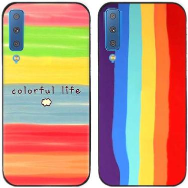 Imagem de 2 peças colorido vida arco-íris impresso TPU gel silicone capa de telefone traseira para Samsung Galaxy todas as séries (Galaxy A7 2018)