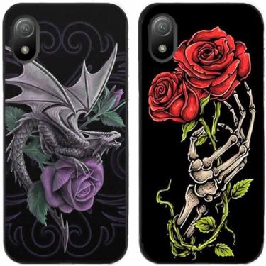 Imagem de 2 peças rosa flor Europa dragão impresso TPU gel silicone capa de telefone traseira para Sony Xperia todas as séries (Sony Xperia Ace III)