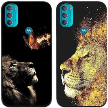 Imagem de 2 peças coruja lobo leão tigre gato pilha golfinhos pug Husky cão dinossauro panda TPU gel capa de telefone para Motorola Moto G71 5G (borboleta leão rei)