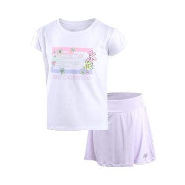 Imagem de New Balance Conjunto de saia esportiva para meninas - camiseta Hi-Lo e saia de scooter - conjunto de saia de tênis de desempenho (7-12), Taro branco, 10-12