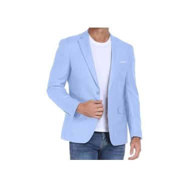 Imagem de BONOW Blazer masculino casual, slim fit, leve, esportivo, jaqueta de um botão, Azul-celeste, XX-Large