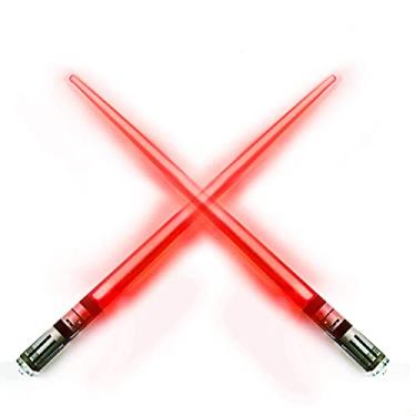 Imagem de Palitos de luz iluminados de LED Star Wars com sabre de luz brilhante e sabre de corte reutilizável para sushi – alça removível segura para lava-louças – caixa de presente premium e bolsa de transporte incluída – vermelho – 1 par
