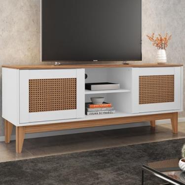 Imagem de Rack Sala Safira para Tv até 55 Polegadas com Pés em Madeira Branco/noce