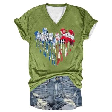 Imagem de Camisetas patrióticas femininas com bandeira dos EUA, jeans com bandeira da América, camisetas femininas do Dia da Independência, Verde, M