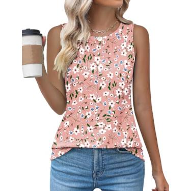 Imagem de Kistore Camisetas regatas femininas de verão sem mangas gola redonda plissadas roupas da moda 2024, A3 floral rosa branco, G
