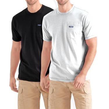 Imagem de Wrangler Camiseta grande e alta - pacote com 2 camisetas de algodão de manga curta com bolso no peito, Preto/branco, 3X
