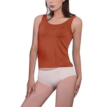 Imagem de Regatas femininas com sutiã embutido acolchoado básico sólido camiseta verão casual ioga atlética elástica conforto cam-i, Vermelho, GG