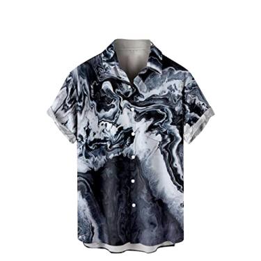 Imagem de Camisetas masculinas havaianas tropicais estampadas camiseta masculina manga curta gola tartaruga praia outono verão 2024, F-547 Preto, 4G