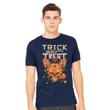 Imagem de TeeFury - Trick or Treat Pumpkin Skull - Camiseta masculina de férias, Halloween, Halloween, Preto, GG