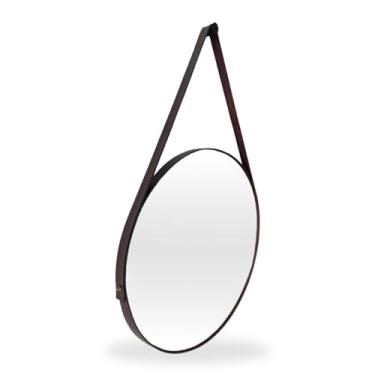 Imagem de Espelho Adnet Redondo 50cm com Alça e Suporte Sala Hall Lavabo Banheiro Quarto (Café)