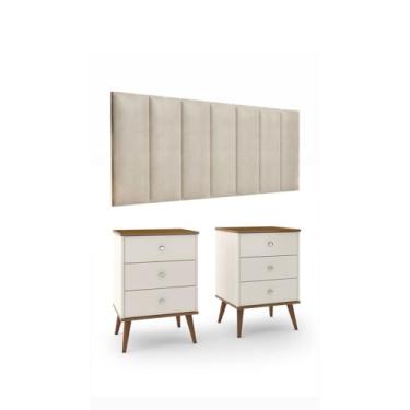 Imagem de Conjunto Cabeceira Cama Queen 1,60 Com Kit 2 Criados Quarto, Off/Freijo