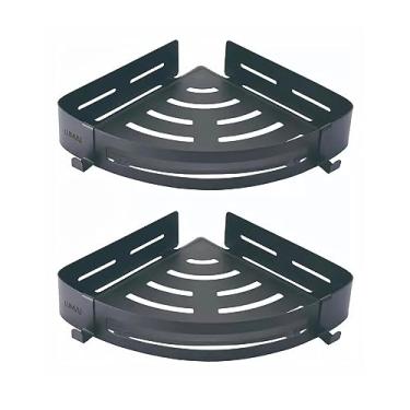 Imagem de LUMAI Kit com 2 Suportes Porta-Shampoo e Sabonete de Canto em Aço Inoxidável, Acessórios para Banheiro e Cozinha, Suporte de Banheiro com Instalação Fácil e Prática, Resistente à Umidade – Preto
