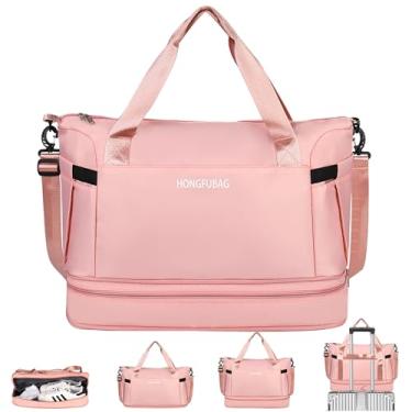 Imagem de Siudaro Bolsa esportiva de viagem, bolsa de ginástica para mulheres com compartimento para sapatos, bolsas expansíveis de fim de semana para mulheres, bolsa de viagem para treino noturno, rosa