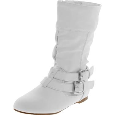 Imagem de Bota de equitação Link Sonny-54K para meninas fashion salto baixo com zíper fivela bico redondo, Branco, 12 Little Kid