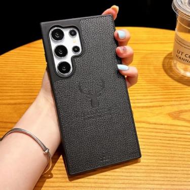 Imagem de Capa de telefone luxuosa com padrão de veado de couro empresarial para Samsung S24 S23 Plus S22 Capa de silicone híbrida protetora ultra à prova de choque, preta, para Samsung S24Plus