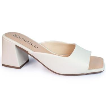 Imagem de Sandália Tamanco Salto Bloco Grosso Feminino Bico Quadrado (Off White, BR, Adulto, Numérico, 39)