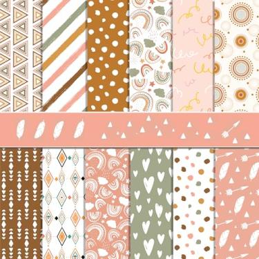 Imagem de Papel de scrapbook Boho, 29 x 29 cm, cartolina dupla face, 24 folhas/12 designs de arco-íris para fazer cartões, decoração de álbum de fotos faça você mesmo, material de diário de fundo