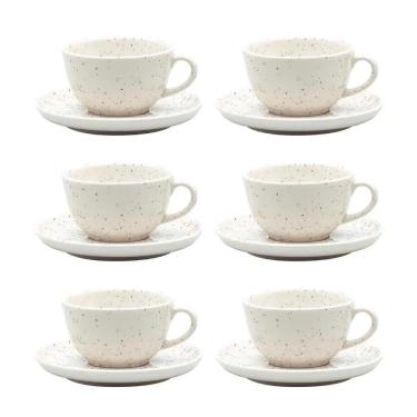 Imagem de Conjunto de Xícara de Chá com Pires 06 Peças Flat Chuvisco Oxford