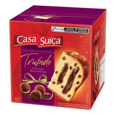 Imagem de Panettone com Gotas de Chocolate ao Leite Recheio Trufado Chocolate Meio Amargo 500g - Casa Suíça